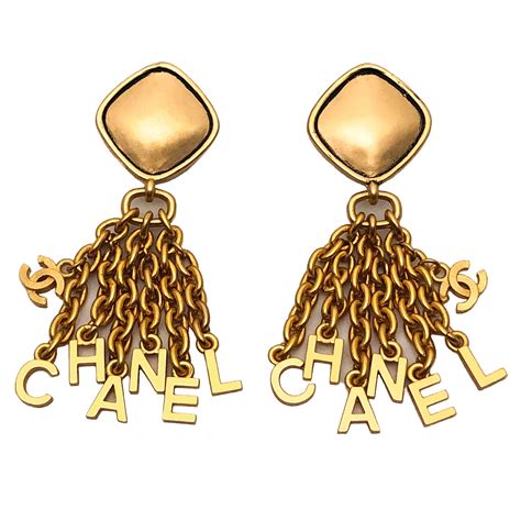 chanel letter logo drop earrings